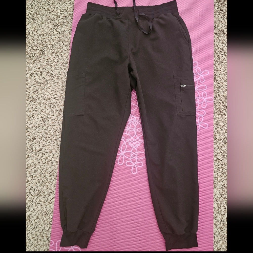 2 pairs Jogger-style black scrub pants